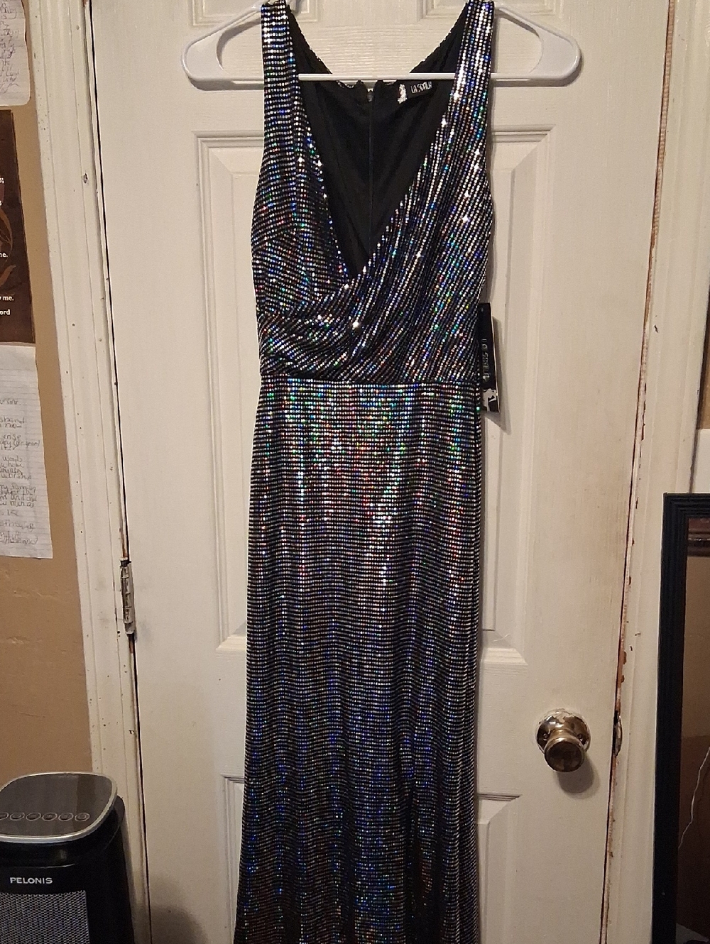 Sleeveless Maxi Sequin Gown in Iridescent Black